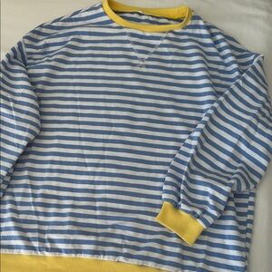 Striped Blue and Yellow Women's Sweatshirt M generous fit roomy
